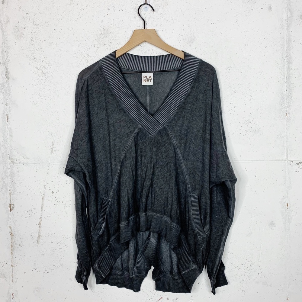 Planet By Lauren G Oversize Draped V Neck Sweater Long Sleeve Top One Size